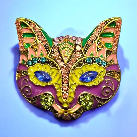 Retro Cat Mask Enamel Brooches - Picture 1 of 5
